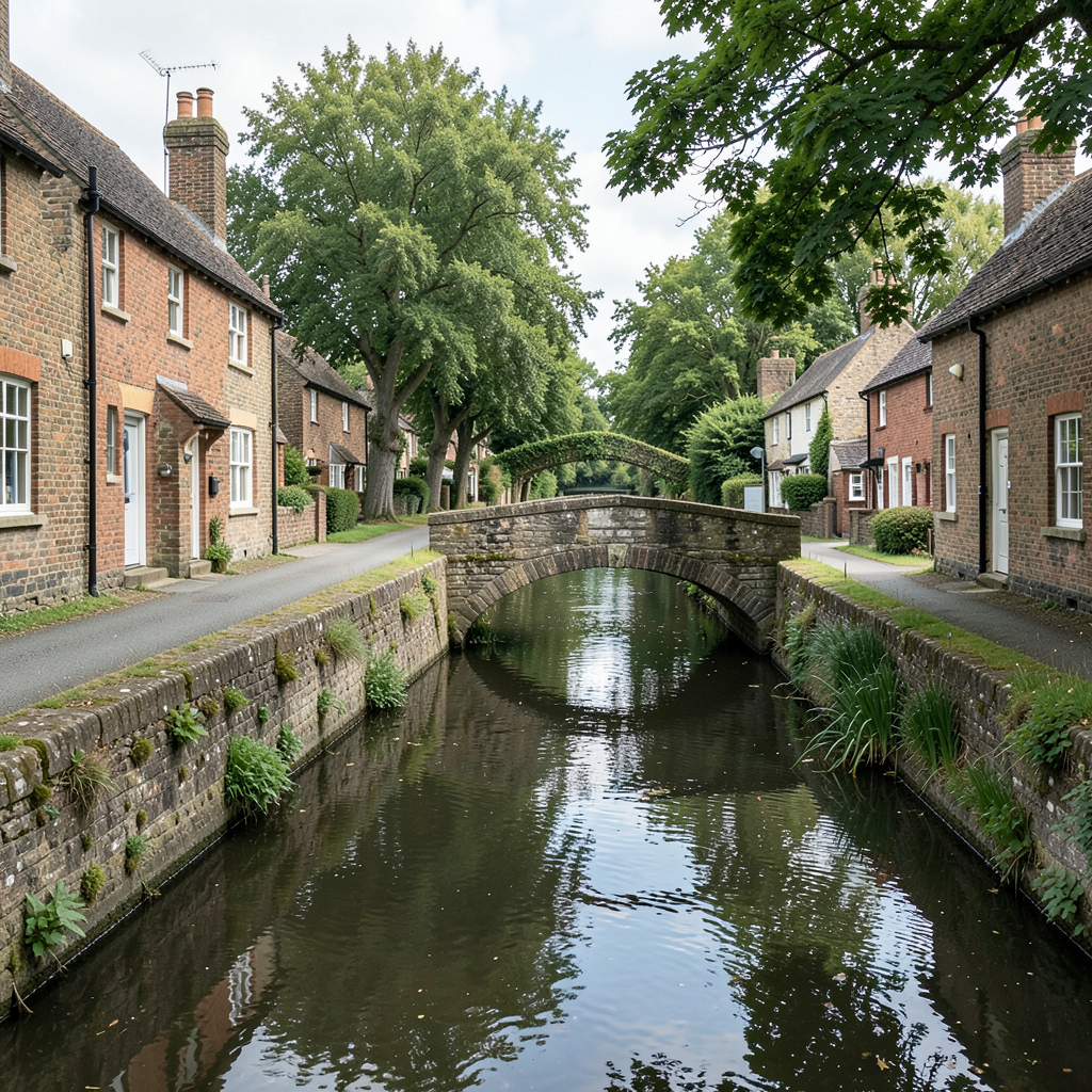 Historic Sussex village on Roman Stane Street with restored canal